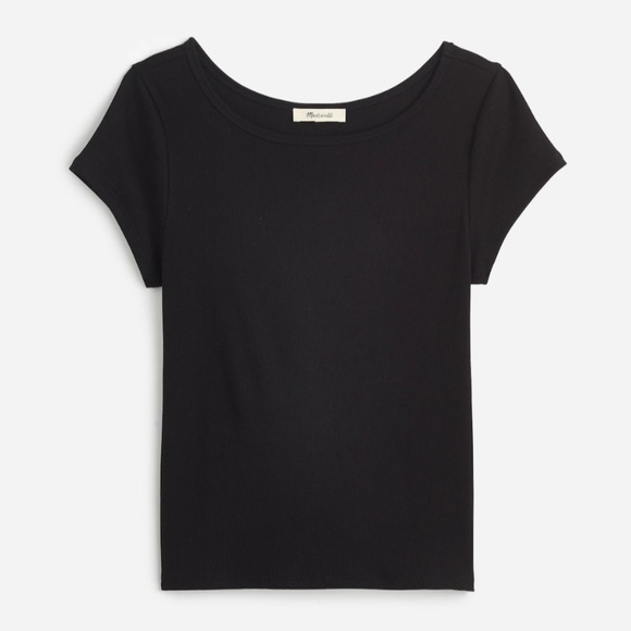Madewell (Re)generative Cotton Ribbed Cap-Sleeve Tee Jet black size S NWT NU867 - Picture 6 of 14